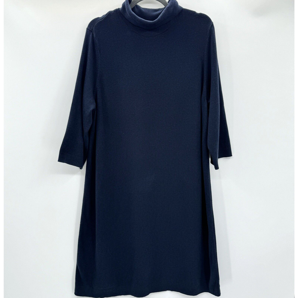 J. Jill Sweater Dress Size XL Navy Blue Midi Turtleneck Long Sleeve Cotton Blend